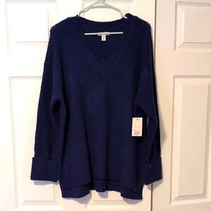 NWT Nine West Women's 1X Royal Blue V-Neck Tunic Sweater